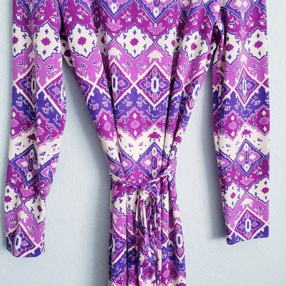 Vintage‎ Goldworm Purple And White Geometric Longsleeve Merino Wool Dress - Picture 4 of 8